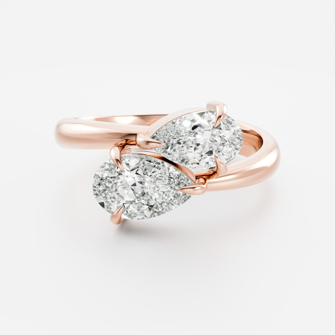 East West Toi Et Moi- 0.85 CT Pear & 0.85 CT Pear Moissanite Engagement RingEast West Toi Et Moi- 0.85 CT Pear & 0.85 CT Pear Moissanite Engagement Ring - Detail view