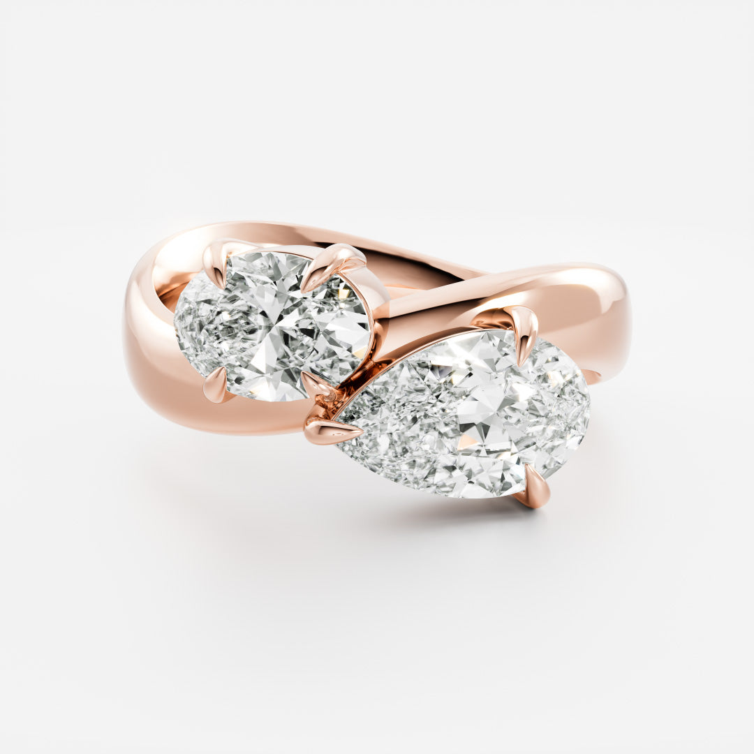East West Toi Et Moi Curved Band- 1.33 CT Pear & 1.3 CT Oval Moissanite Engagement RingEast West Toi Et Moi Curved Band- 1.33 CT Pear & 1.3 CT Oval Moissanite Engagement Ring - Back view