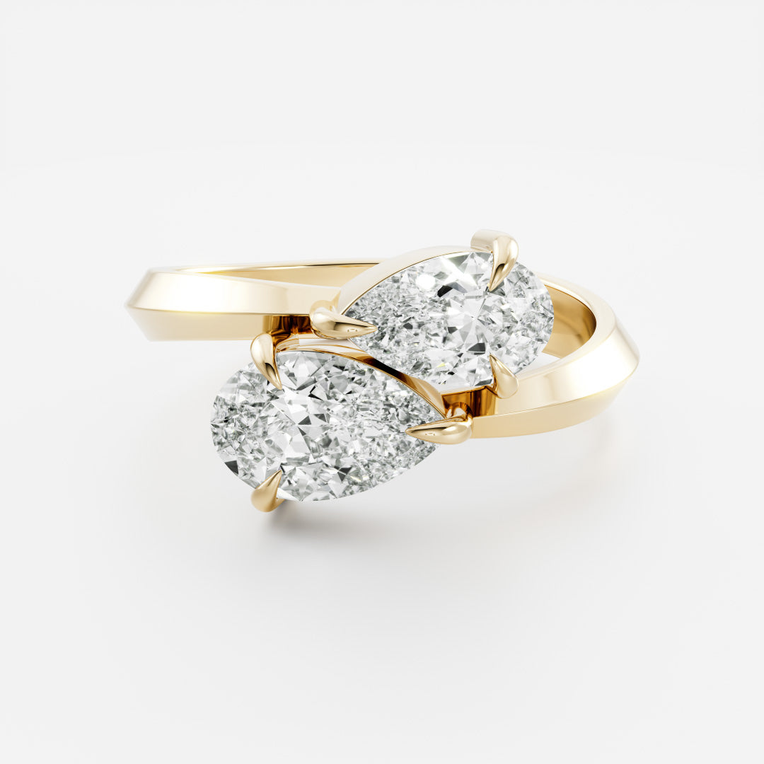 East West Toi Et Moi Knife Edge- 1.3 CT Pear & 0.8 CT Pear Moissanite Engagement RingEast West Toi Et Moi Knife Edge- 1.3 CT Pear & 0.8 CT Pear Moissanite Engagement Ring - Front view