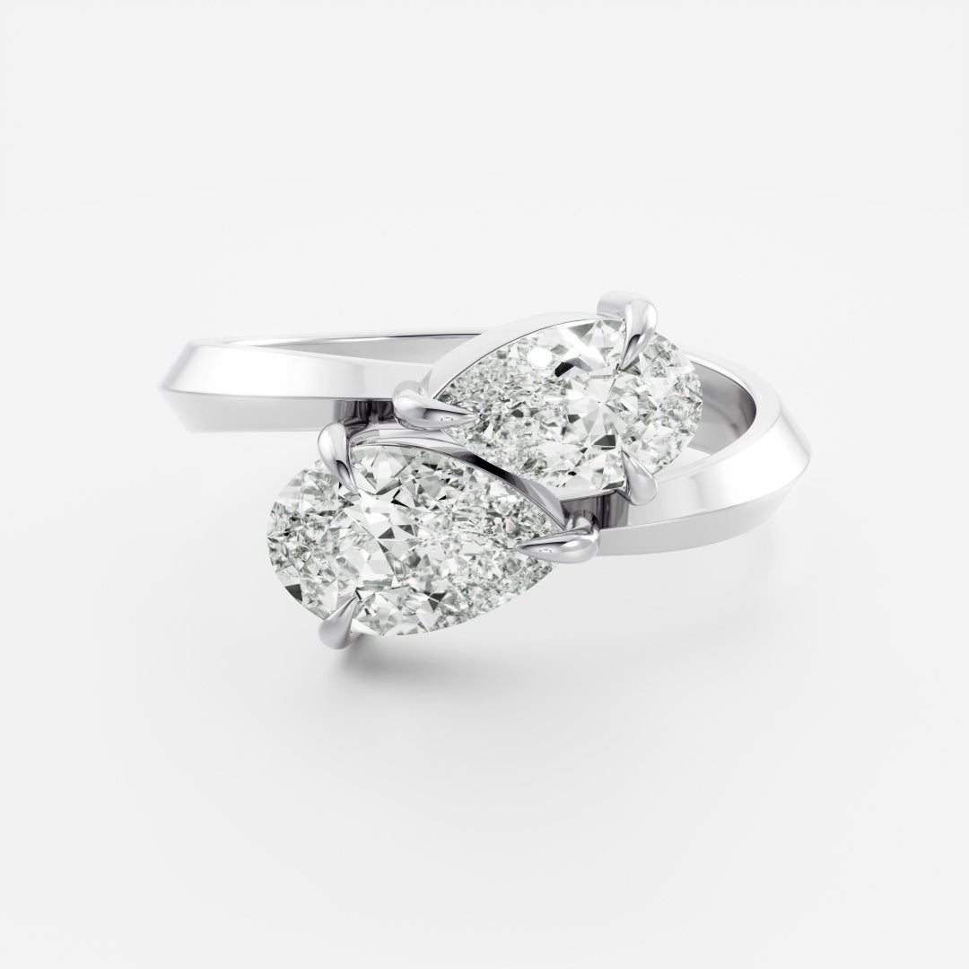 East West Toi Et Moi Knife Edge- 1.3 CT Pear & 0.8 CT Pear Moissanite Engagement RingEast West Toi Et Moi Knife Edge- 1.3 CT Pear & 0.8 CT Pear Moissanite Engagement Ring - Detail view