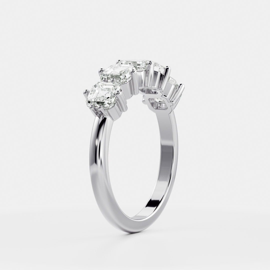 Five Stone- 1.05 CT Asscher Lab Grown Diamond Wedding BandFive Stone- 1.05 CT Asscher Lab Grown Diamond Wedding Band - Detail view