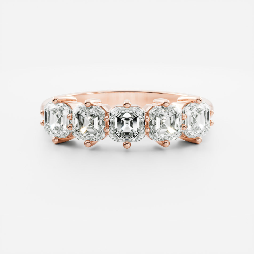 Five Stone- 1.05 CT Asscher Lab Grown Diamond Wedding BandFive Stone- 1.05 CT Asscher Lab Grown Diamond Wedding Band - On model