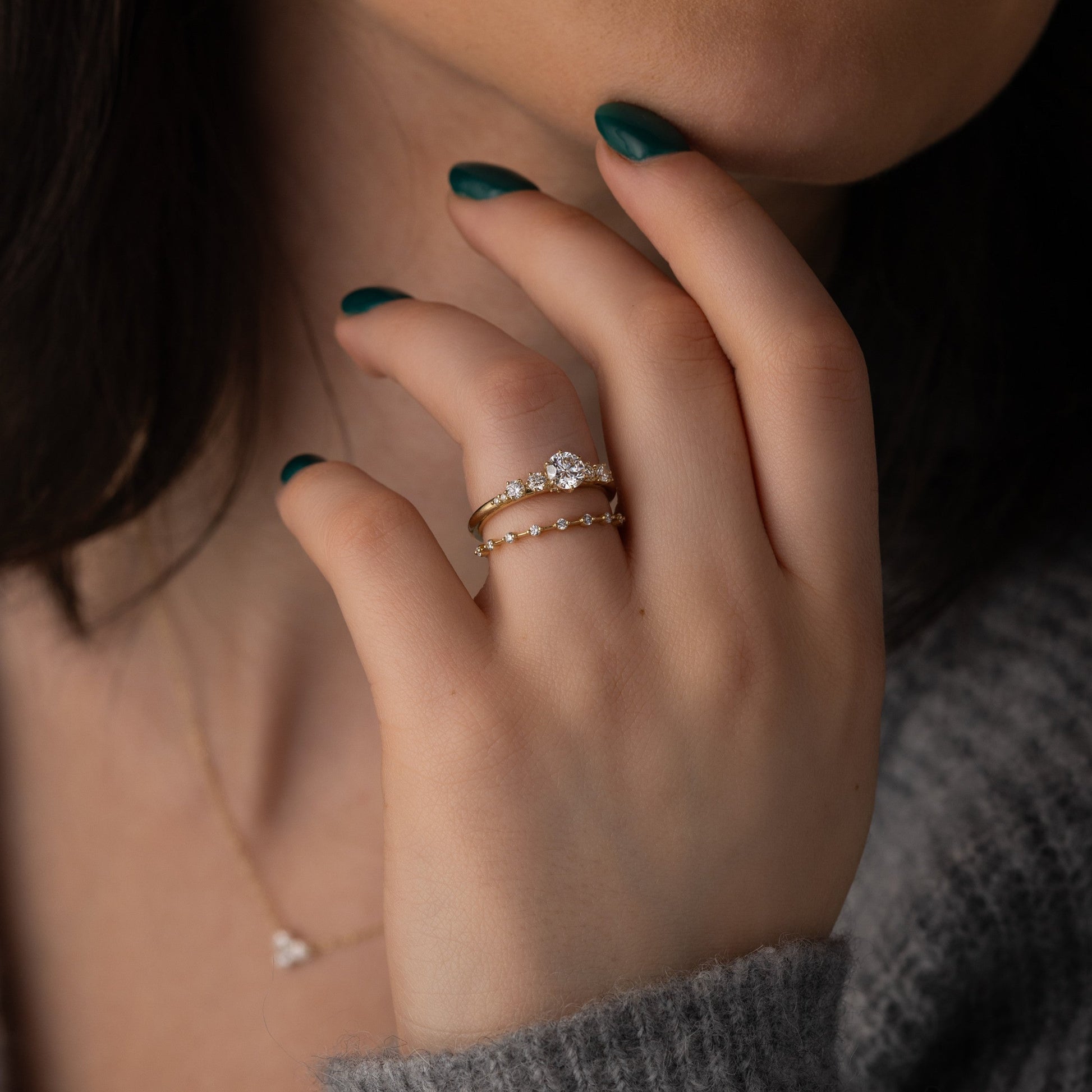 Five Stone Dainty Pave-Round Lab Grown Diamond Engagement Ring - Back view