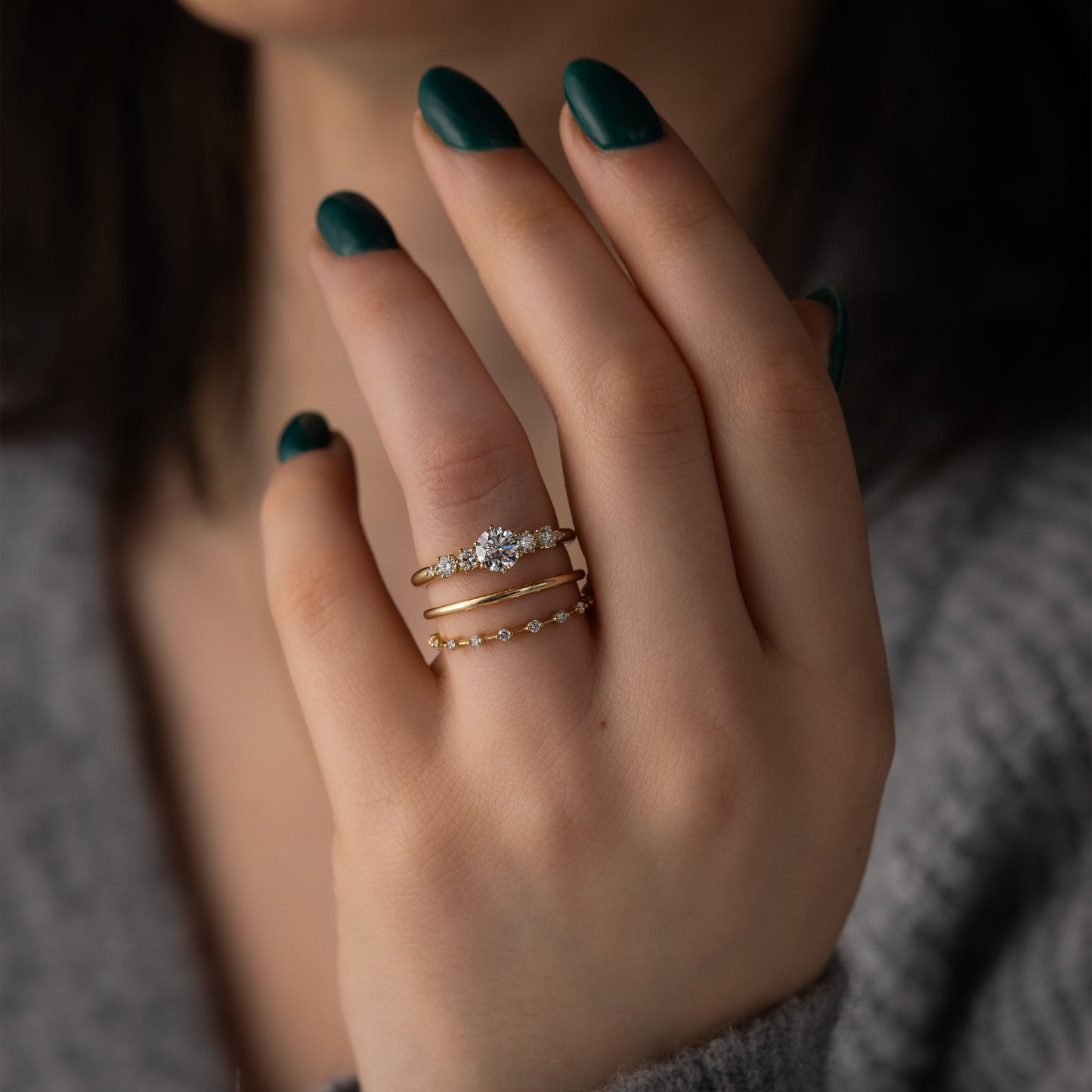 Five Stone Dainty Pave-Round Lab Grown Diamond Engagement Ring - Detail view