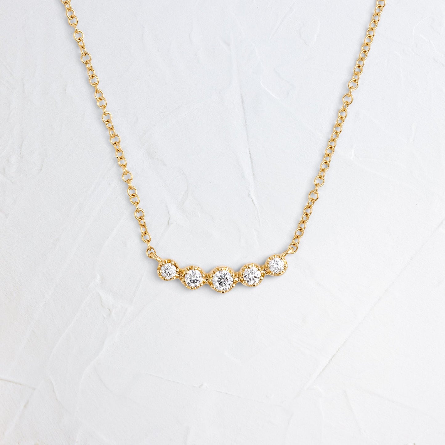 Five Stone Milgrain- 0.13 CT Round Lab Grown Diamond NecklaceFive Stone Milgrain- 0.13 CT Round Lab Grown Diamond Necklace - Front view