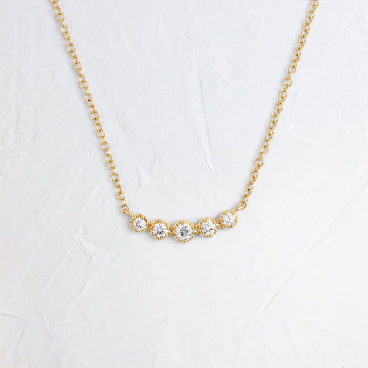 Five Stone Milgrain- 0.13 CT Round Lab Grown Diamond NecklaceFive Stone Milgrain- 0.13 CT Round Lab Grown Diamond Necklace - Front view