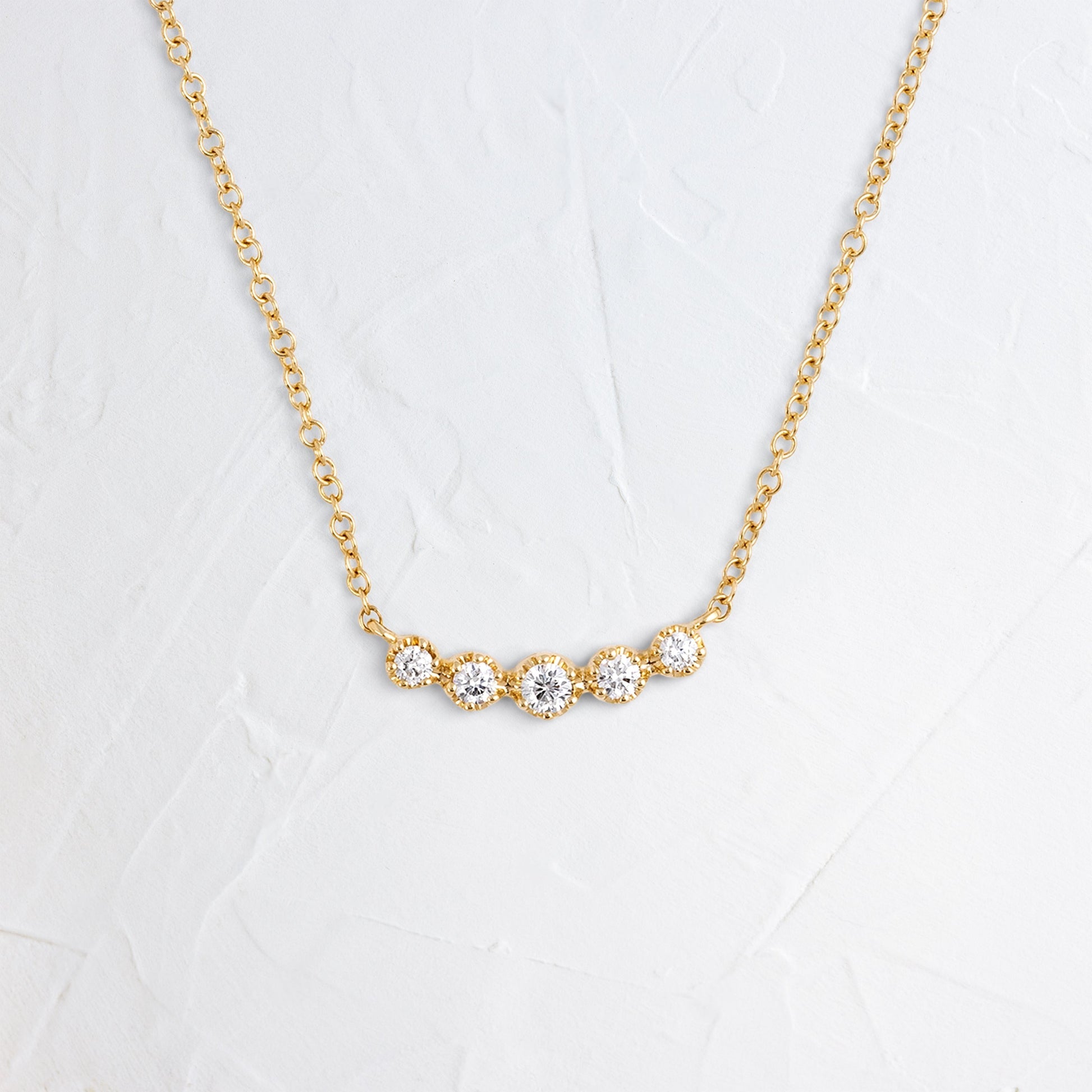 Five Stone Milgrain- 0.13 CT Round Lab Grown Diamond NecklaceFive Stone Milgrain- 0.13 CT Round Lab Grown Diamond Necklace - Front view