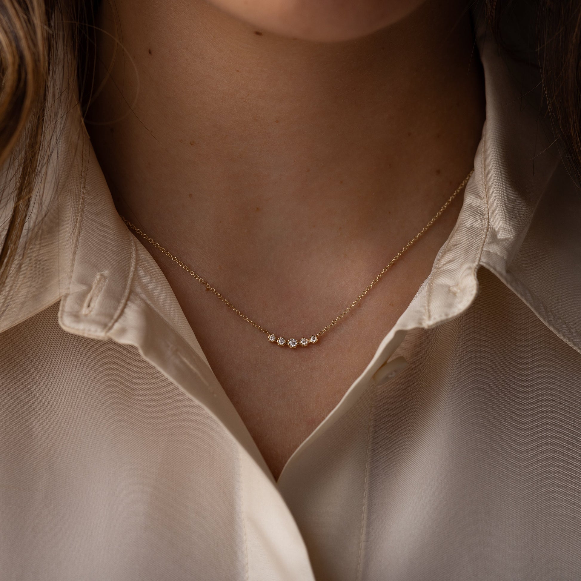 Five Stone Milgrain- 0.13 CT Round Lab Grown Diamond NecklaceFive Stone Milgrain- 0.13 CT Round Lab Grown Diamond Necklace - Front view