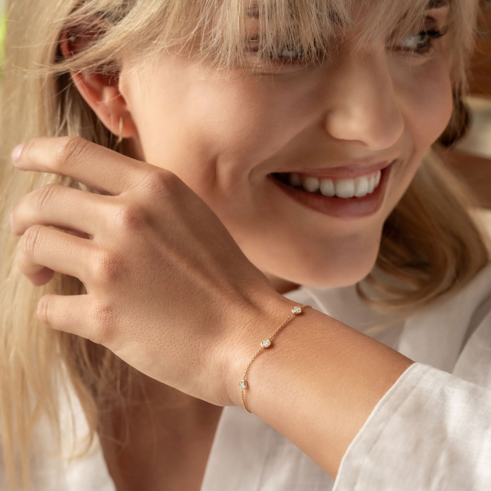 Floating Bezel-0.3 CT Round Lab Grown Diamond BraceletsFloating Bezel-0.3 CT Round Lab Grown Diamond Bracelets - On model