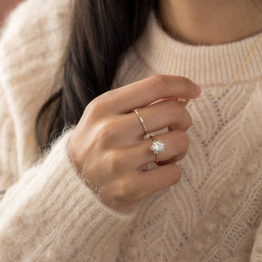 Flower Halo-Oval Lab Grown Diamond Engagement Ring - Detail view