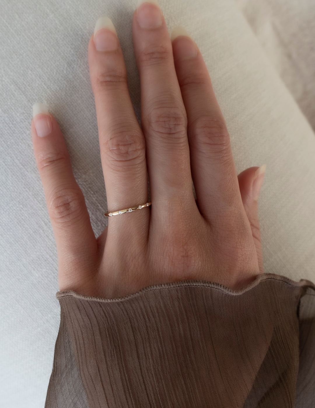 Flush Setting | Stackable Ring- 0.02 CT Round Moissanite Wedding BandFlush Setting | Stackable Ring- 0.02 CT Round Moissanite Wedding Band - Front view