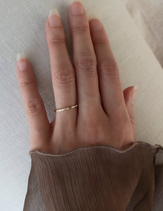 Flush Setting | Stackable Ring- 0.02 CT Round Moissanite Wedding BandFlush Setting | Stackable Ring- 0.02 CT Round Moissanite Wedding Band - Front view