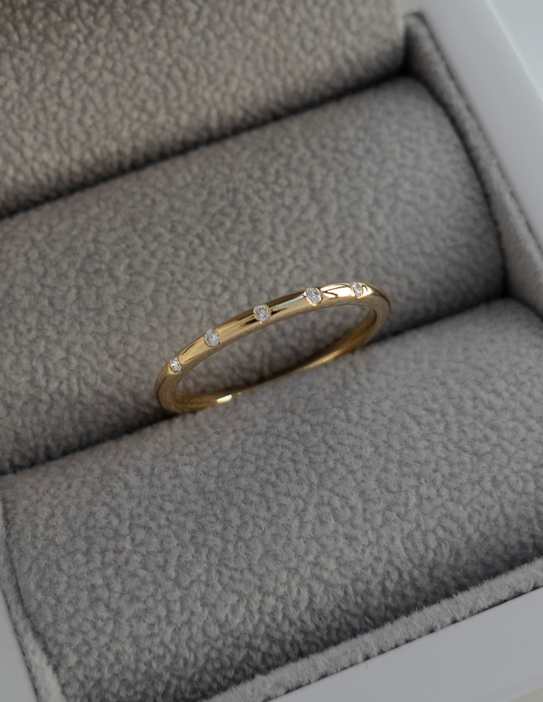Flush Setting | Stackable Ring- 0.02 CT Round Moissanite Wedding BandFlush Setting | Stackable Ring- 0.02 CT Round Moissanite Wedding Band - Front view