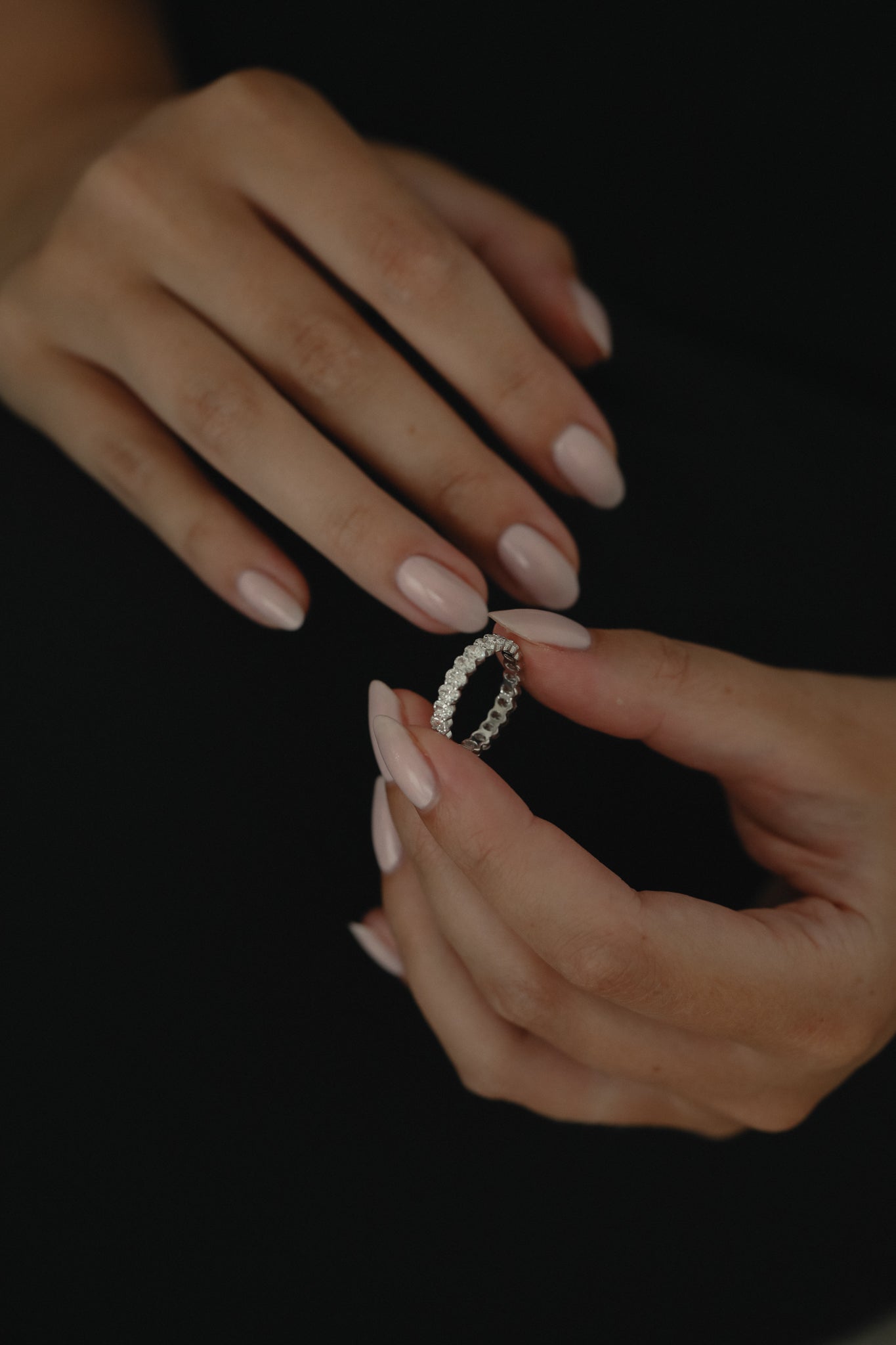 Full Eternity- 2.2 CT Oval Lab Grown Diamond Wedding BandFull Eternity- 2.2 CT Oval Lab Grown Diamond Wedding Band - On model