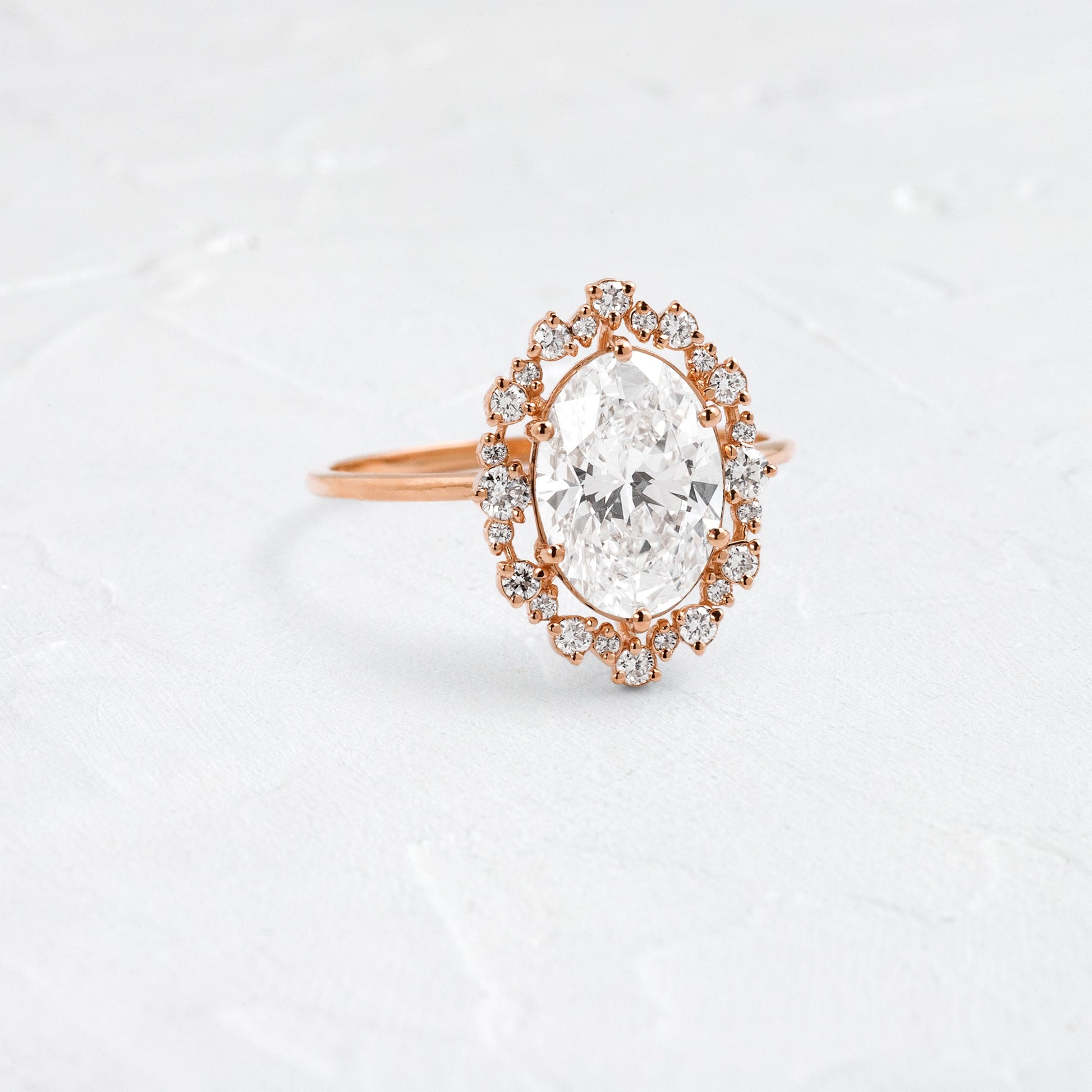 Graduated Halo-Oval Lab Grown Diamond Engagement Ring - Back view