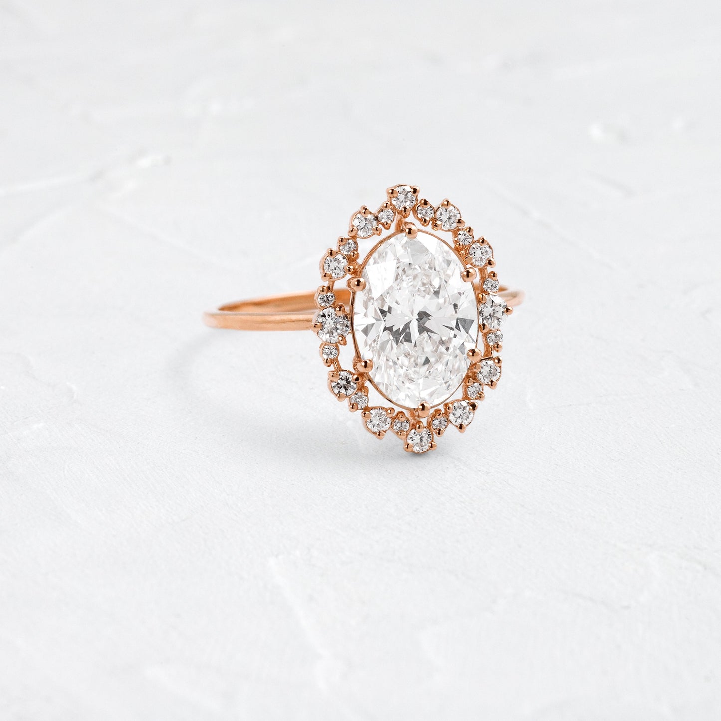 Graduated Halo-Oval Lab Grown Diamond Engagement Ring - Back view