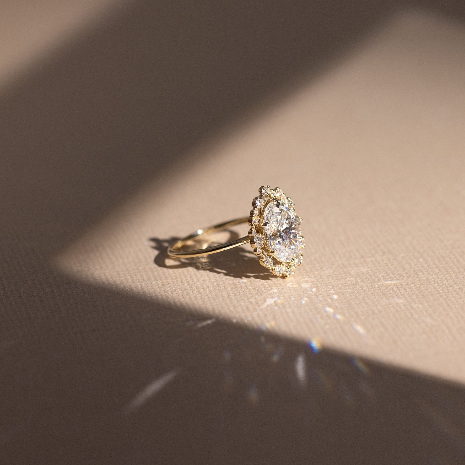 Graduated Halo-Oval Lab Grown Diamond Engagement Ring - Lifestyle