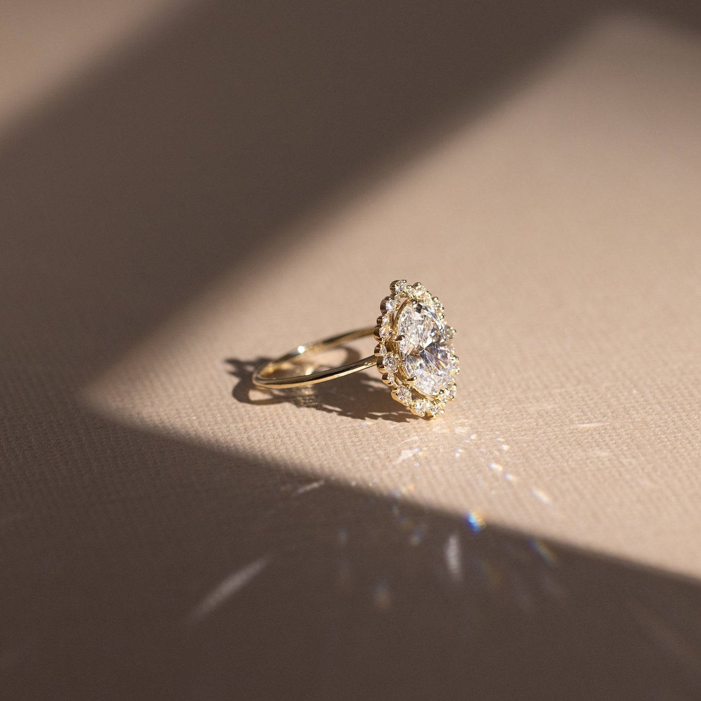 Graduated Halo-Oval Lab Grown Diamond Engagement Ring - Lifestyle