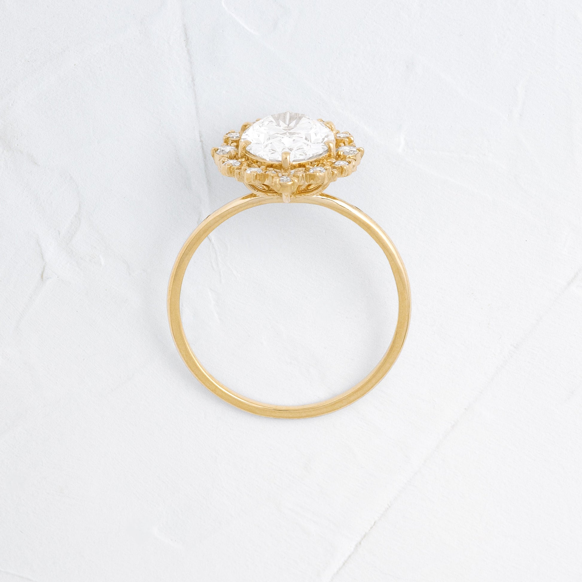 Graduated Halo-Oval Lab Grown Diamond Engagement Ring - Back view