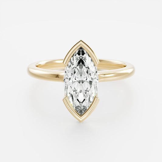 Half Bezel Cathedral- 1.5 CT Marquise Moissanite Engagement RingHalf Bezel Cathedral- 1.5 CT Marquise Moissanite Engagement Ring - Front view