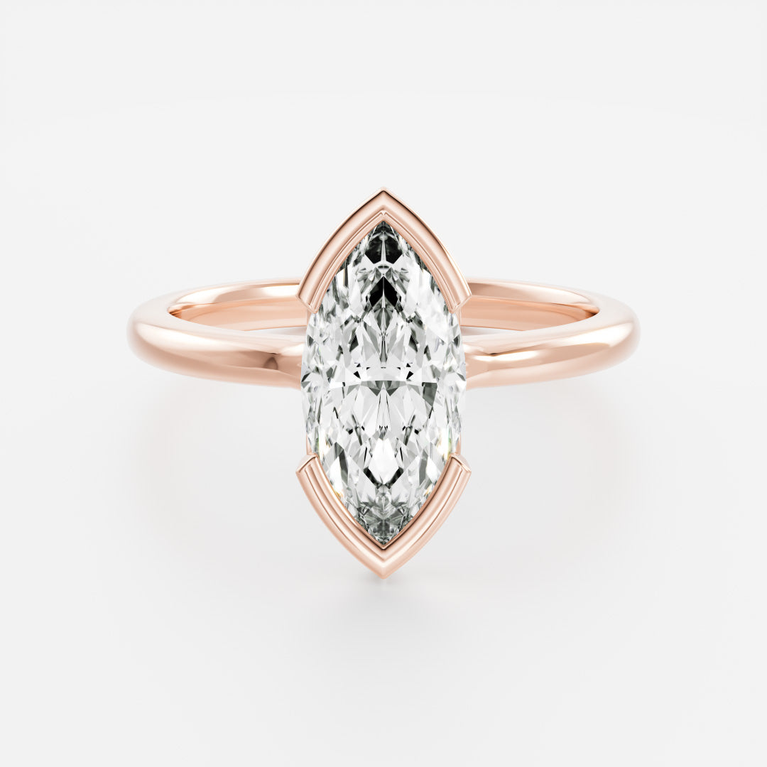 Half Bezel Cathedral- 1.5 CT Marquise Moissanite Engagement RingHalf Bezel Cathedral- 1.5 CT Marquise Moissanite Engagement Ring - On model