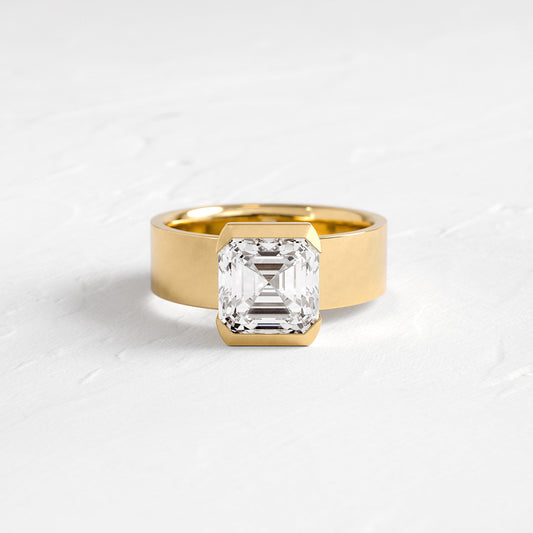 Half Bezel & Cigar Band-Asscher Lab Grown Diamond Engagement Ring - Front view