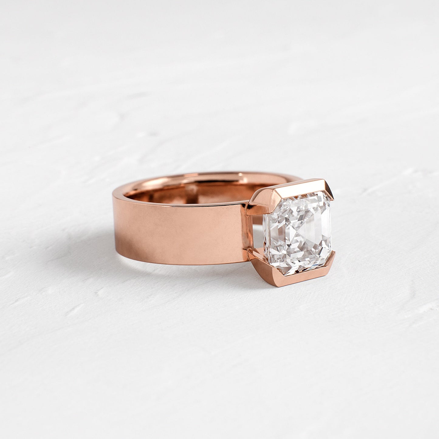 Half Bezel & Cigar Band-Asscher Lab Grown Diamond Engagement Ring - Back view