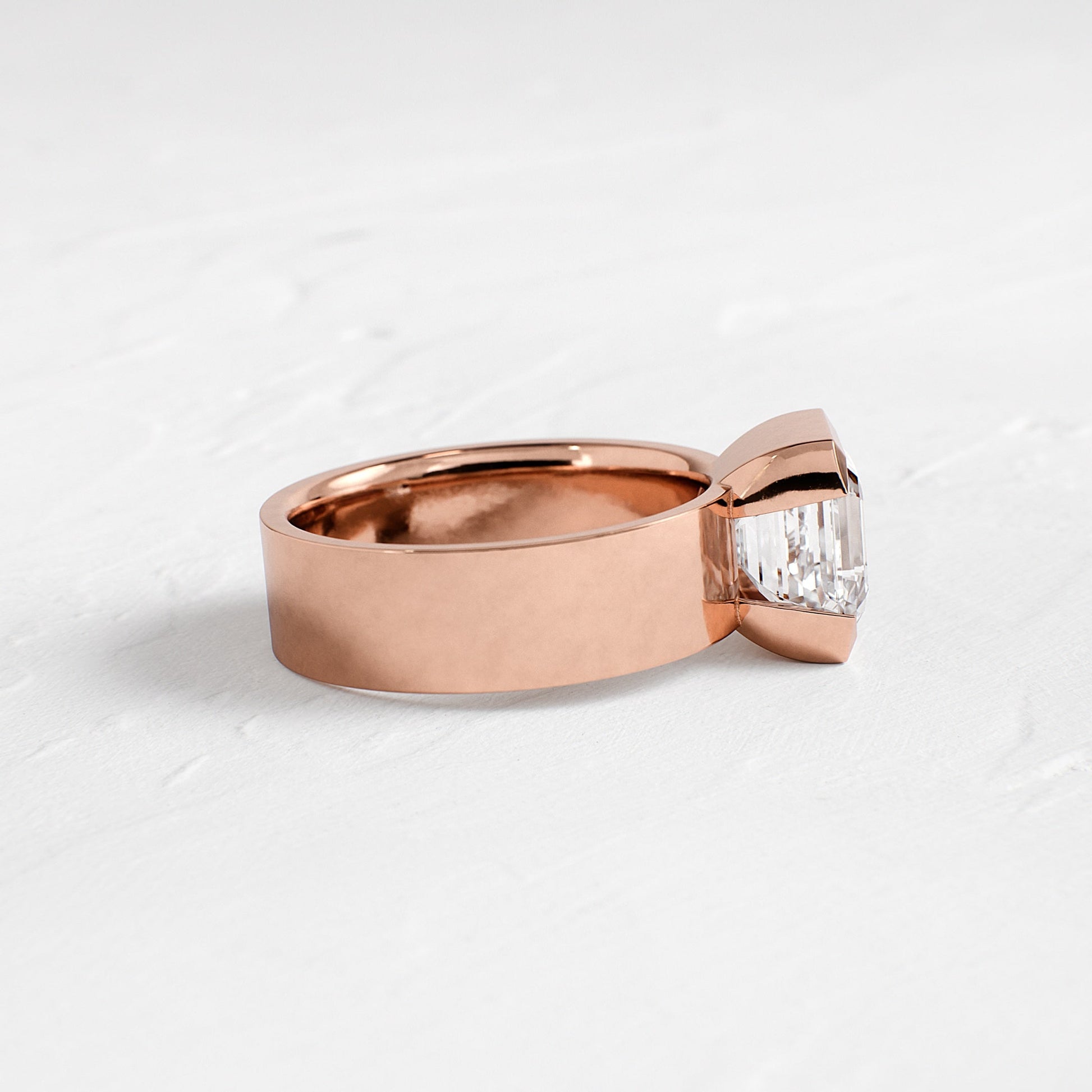 Half Bezel & Cigar Band-Asscher Lab Grown Diamond Engagement Ring - Detail view