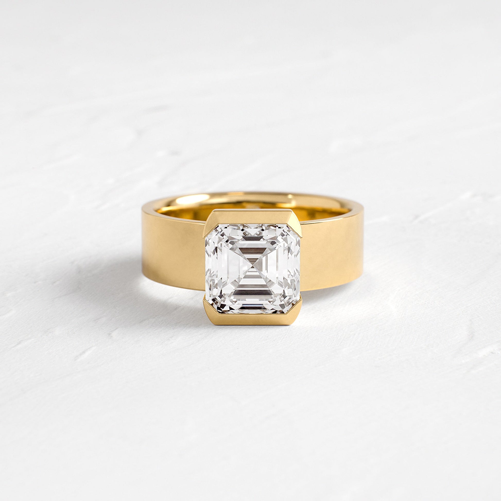 Half Bezel & Cigar Band-Asscher Lab Grown Diamond Engagement Ring - Front view