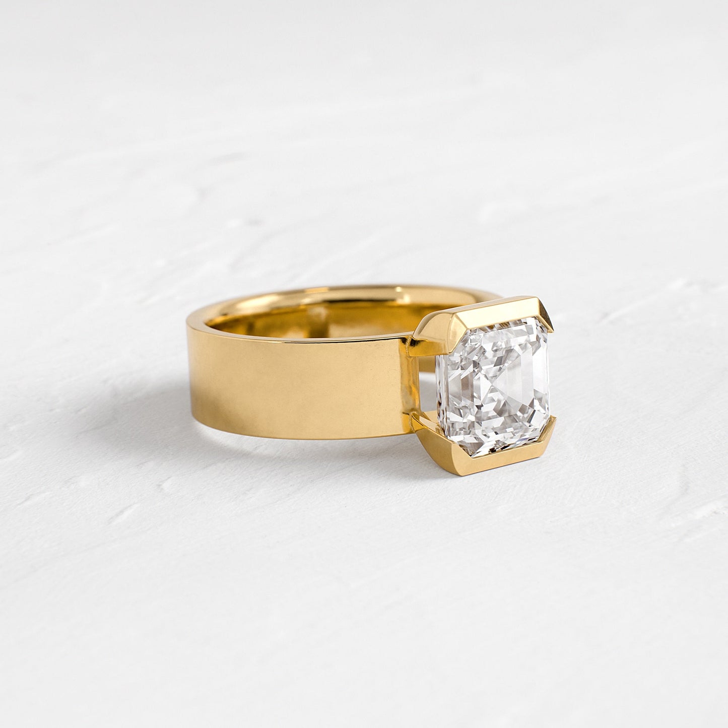 Half Bezel & Cigar Band-Asscher Lab Grown Diamond Engagement Ring - Front view