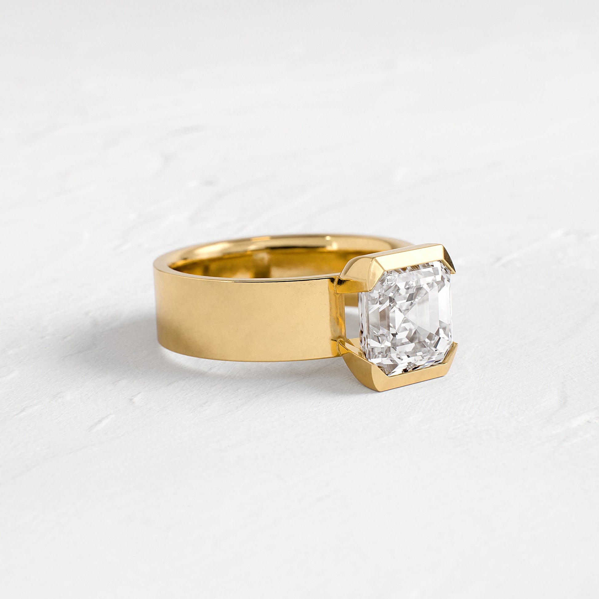 Half Bezel & Cigar Band-Asscher Lab Grown Diamond Engagement Ring - Front view