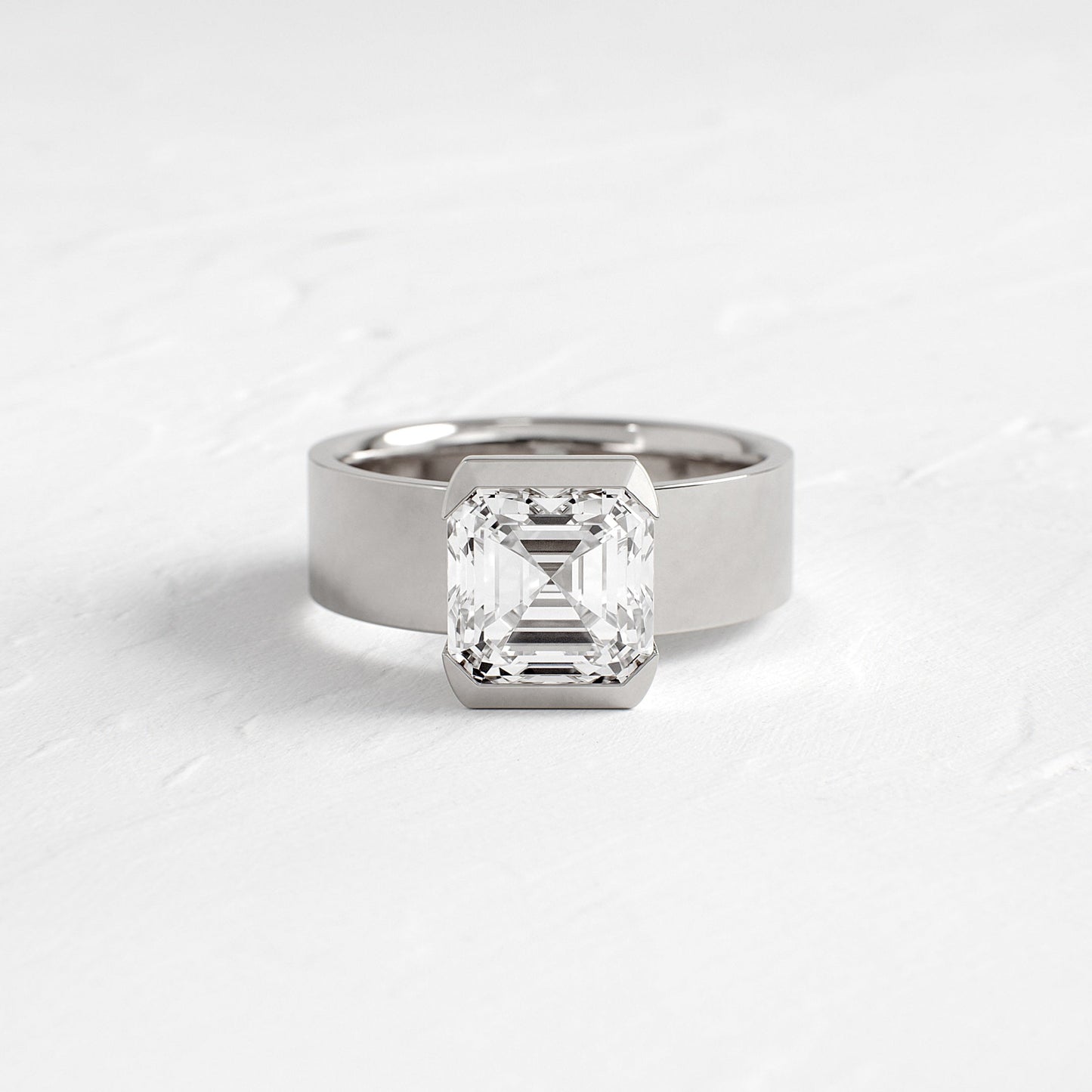 Half Bezel & Cigar Band-Asscher Lab Grown Diamond Engagement Ring - Detail view