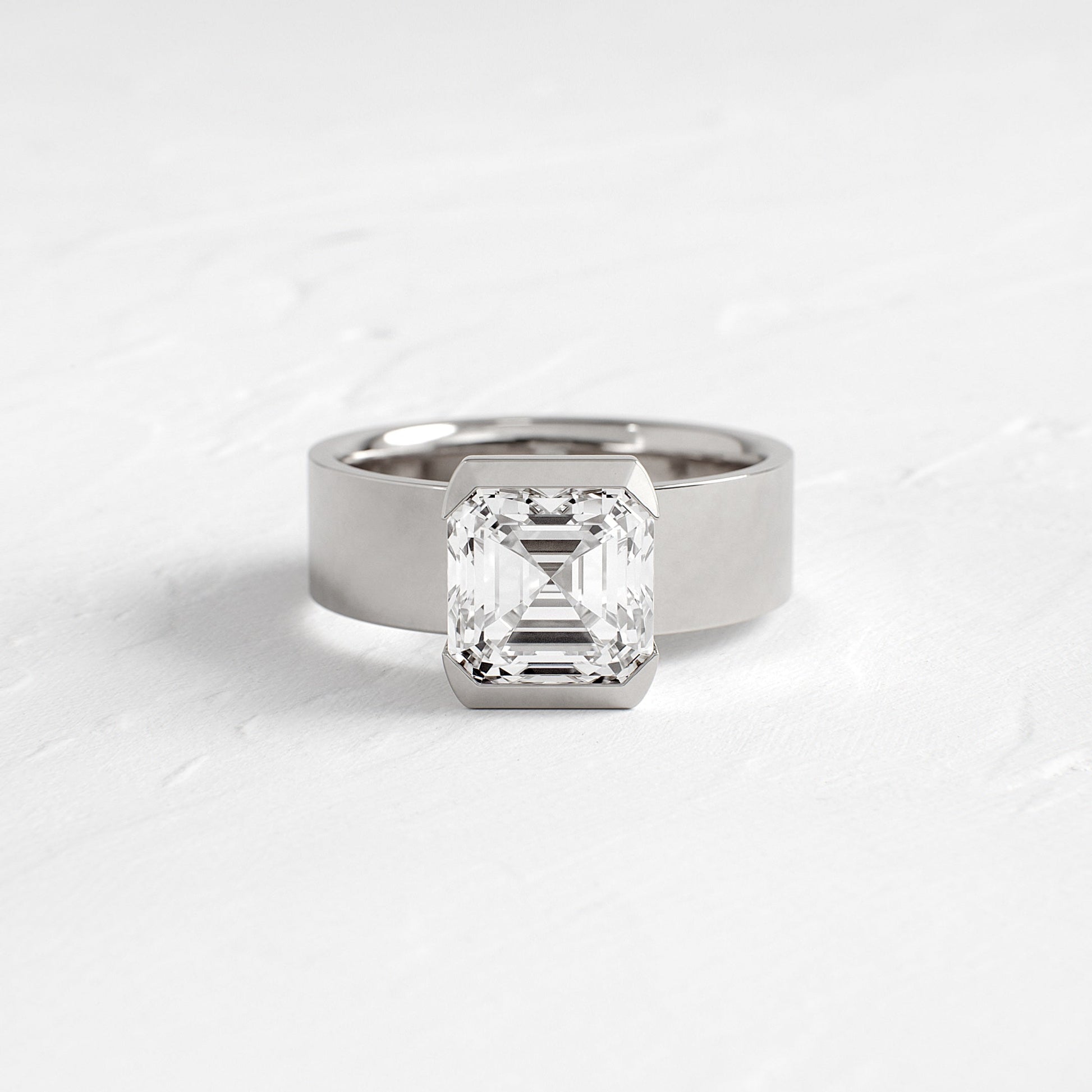 Half Bezel & Cigar Band-Asscher Lab Grown Diamond Engagement Ring - Detail view