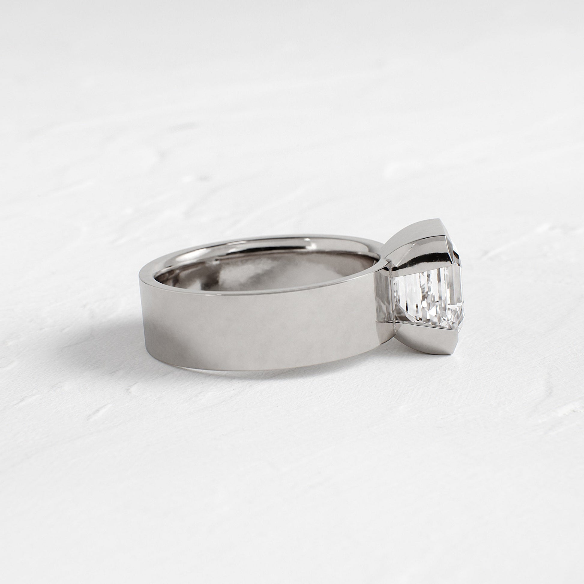 Half Bezel & Cigar Band-Asscher Lab Grown Diamond Engagement Ring - Lifestyle