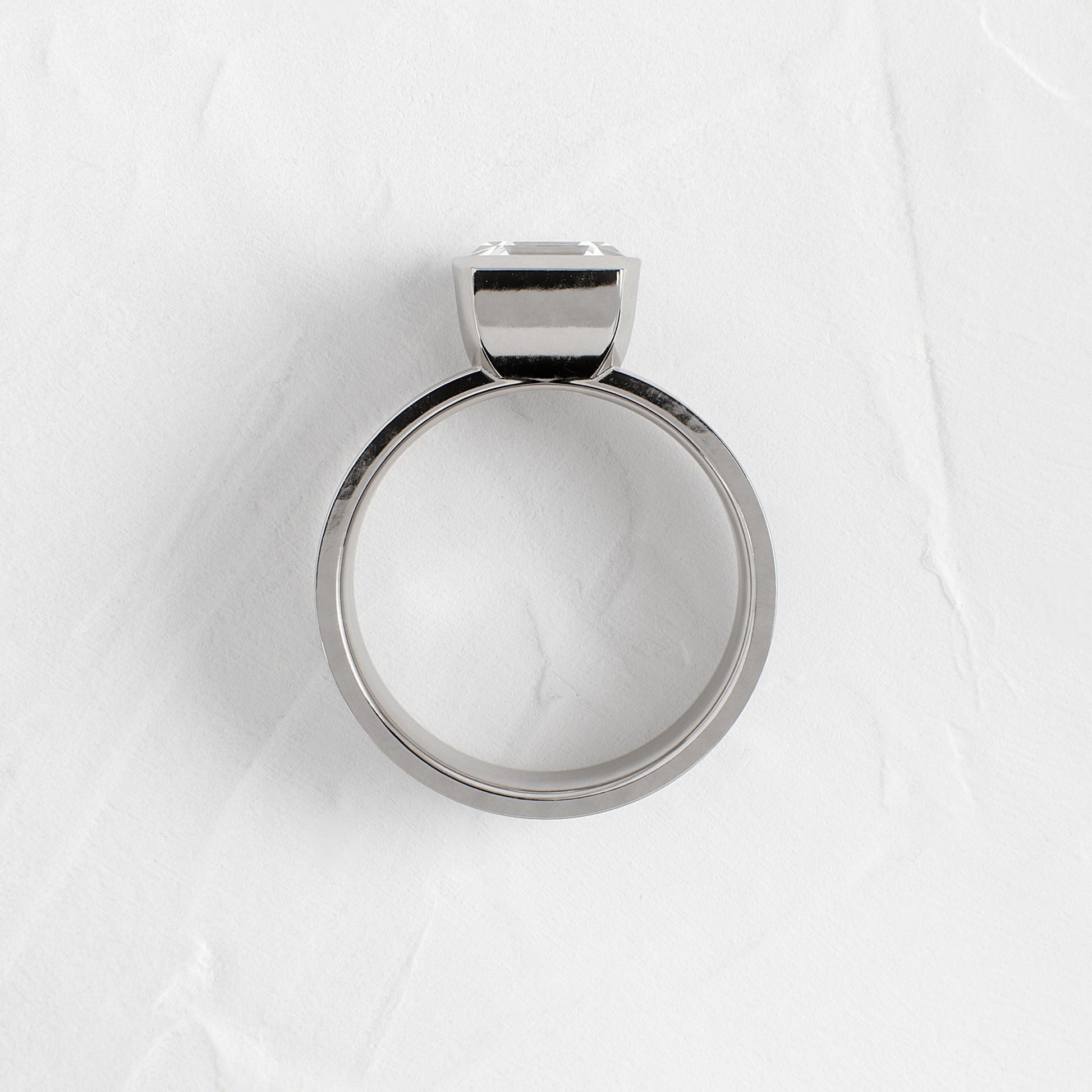 Half Bezel & Cigar Band-Asscher Lab Grown Diamond Engagement Ring - Front view