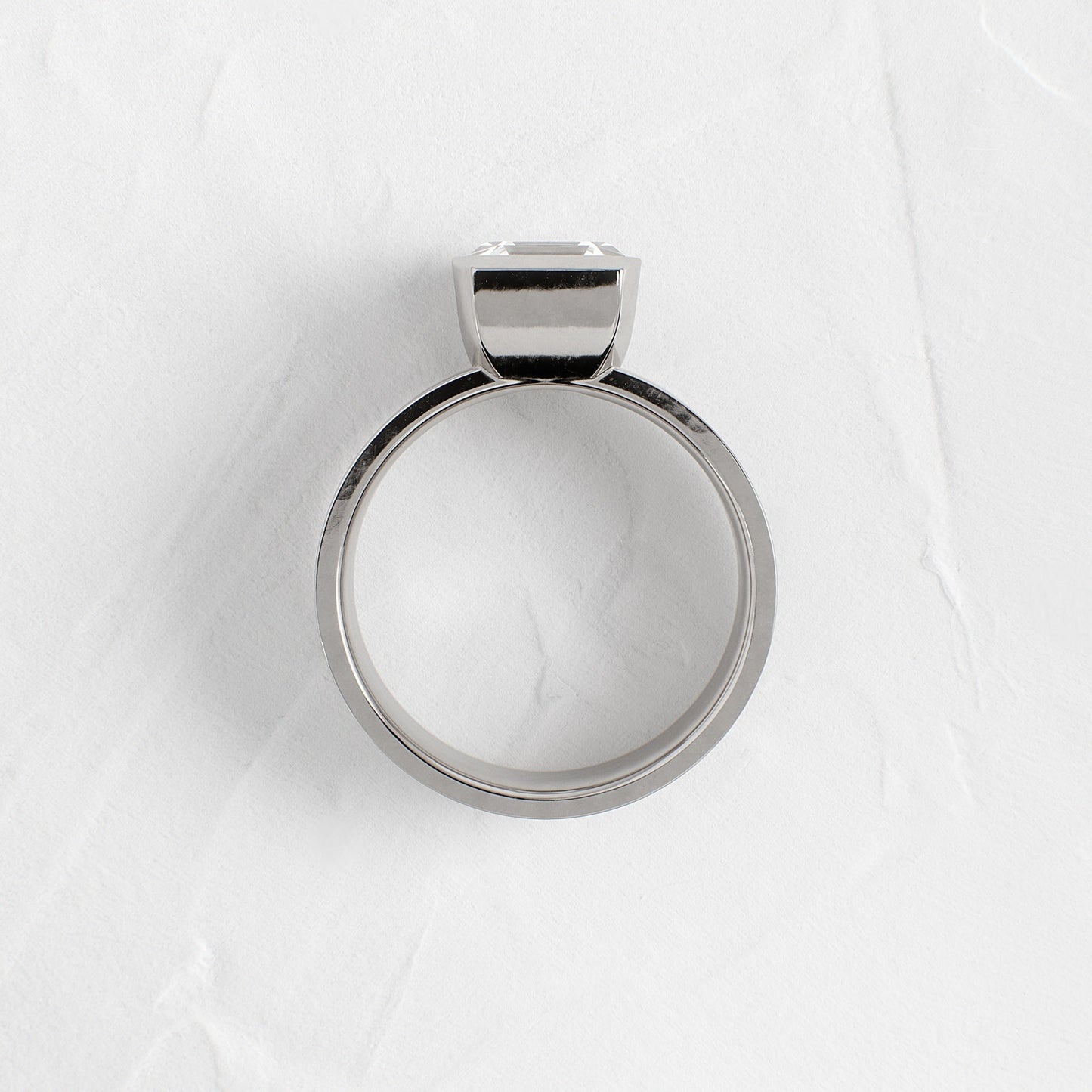 Half Bezel & Cigar Band-Asscher Lab Grown Diamond Engagement Ring - Front view