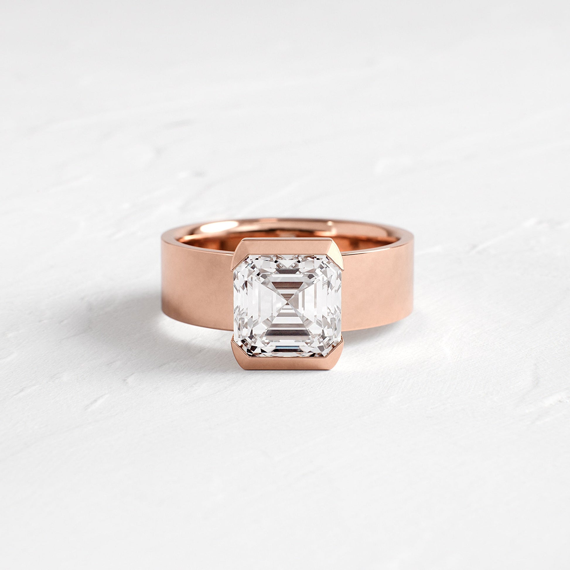 Half Bezel & Cigar Band-Asscher Lab Grown Diamond Engagement Ring - Side view