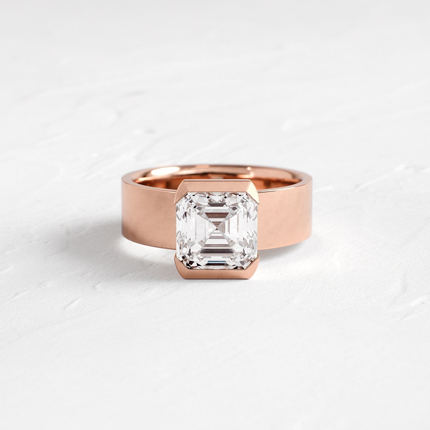 Half Bezel & Cigar Band-Asscher Lab Grown Diamond Engagement Ring - Side view