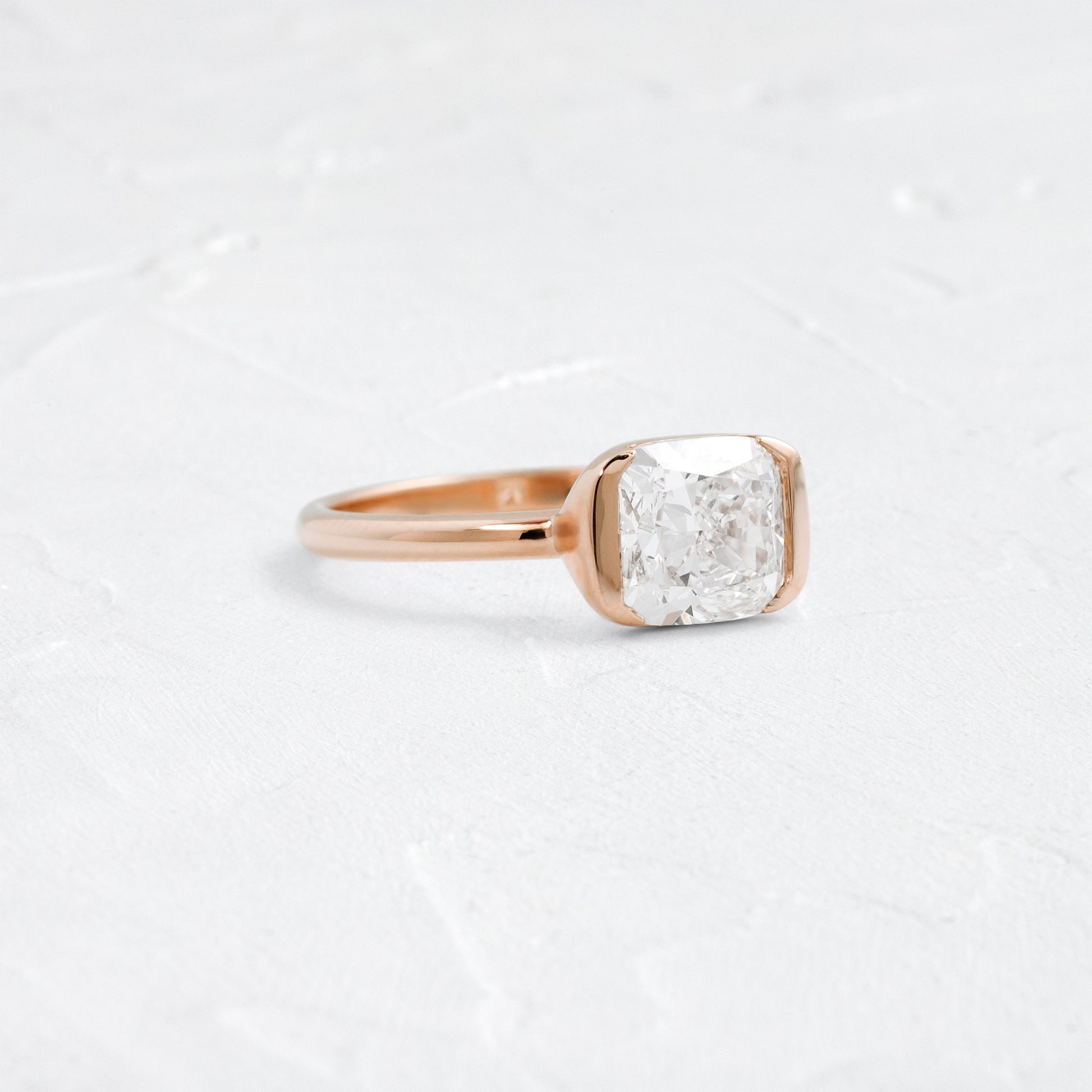 Half Bezel & East West-Elongated Cushion Lab Grown Diamond Engagement Ring - Back view