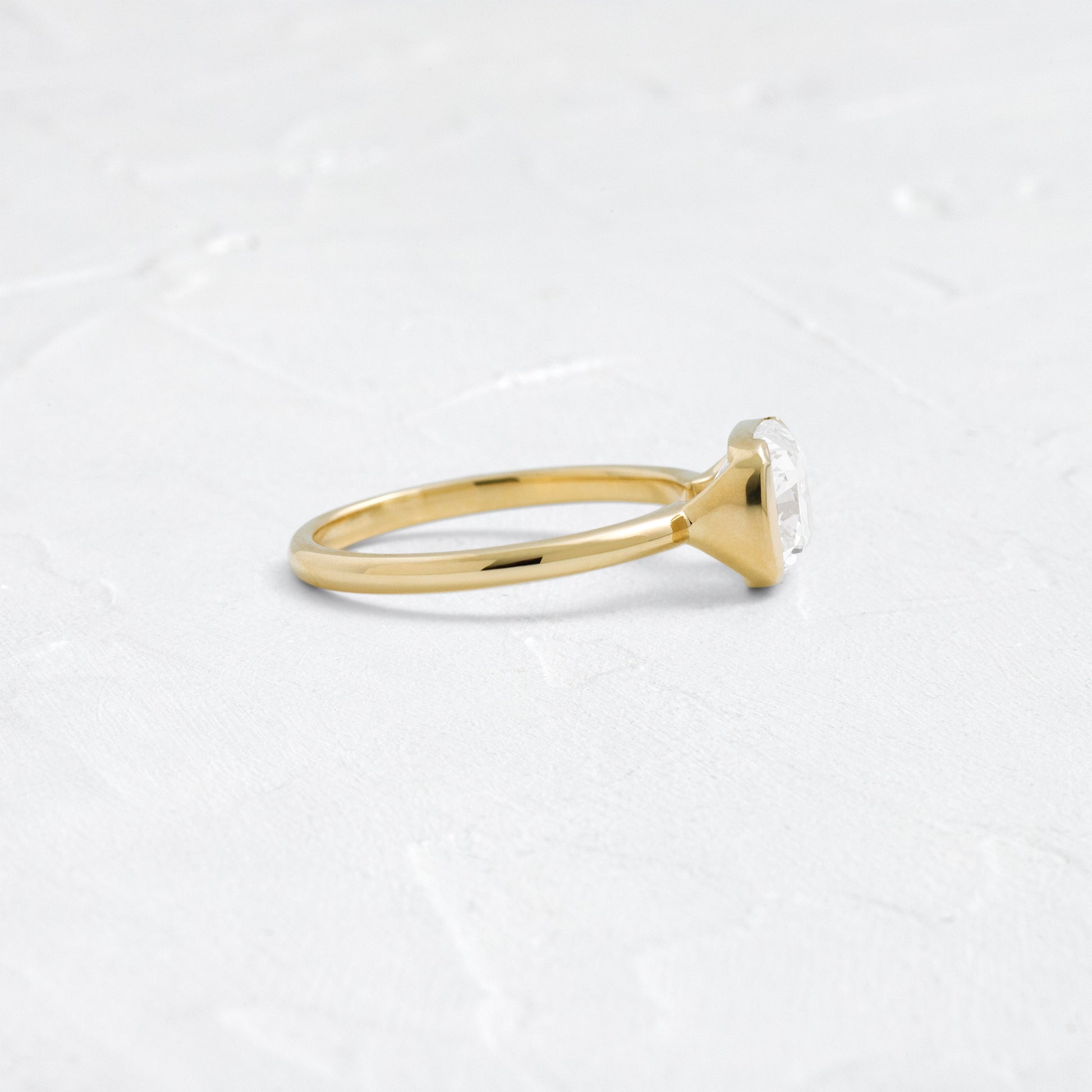 Half Bezel & East West-Elongated Cushion Lab Grown Diamond Engagement Ring - Side view
