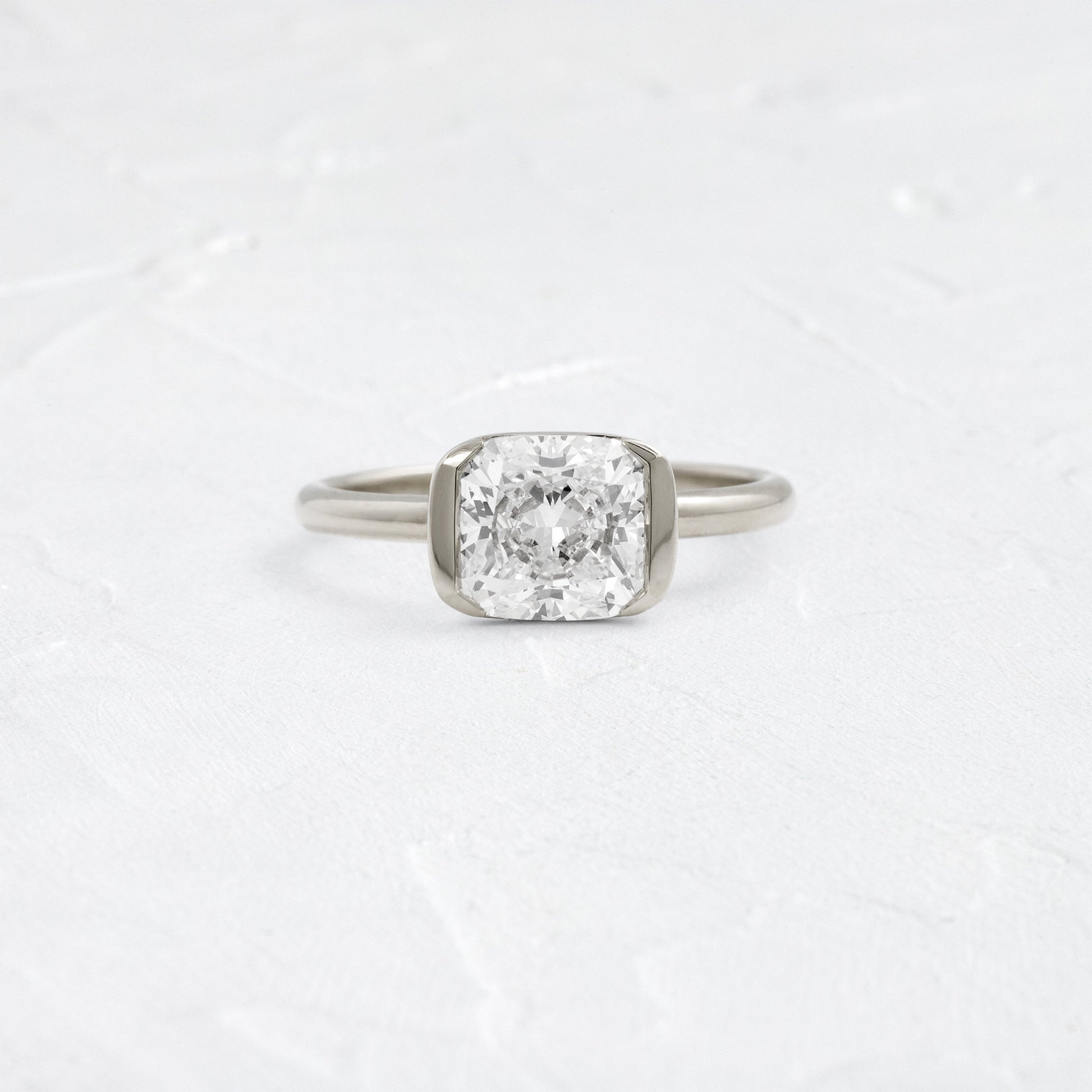 Half Bezel & East West-Elongated Cushion Lab Grown Diamond Engagement Ring - Detail view