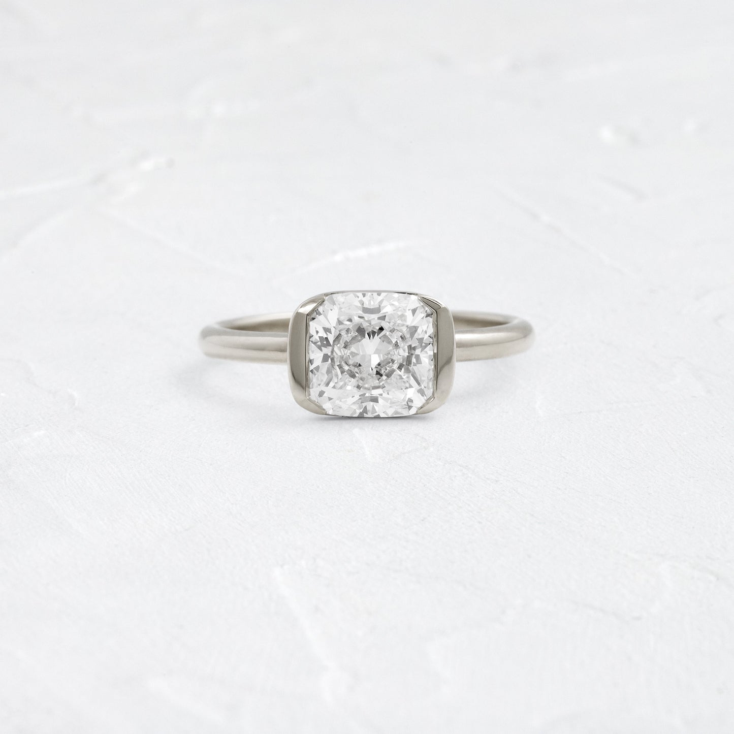 Half Bezel & East West-Elongated Cushion Lab Grown Diamond Engagement Ring - Detail view