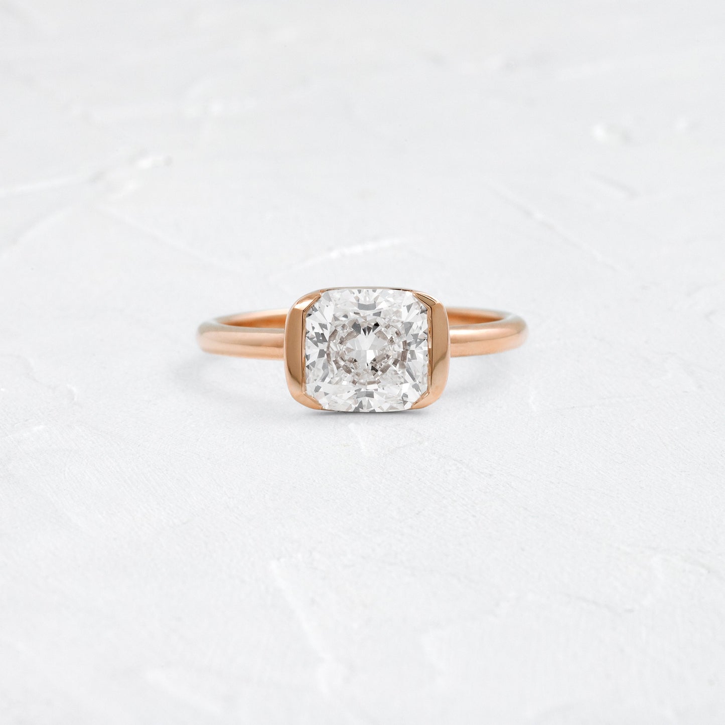 Half Bezel & East West-Elongated Cushion Lab Grown Diamond Engagement Ring - Side view