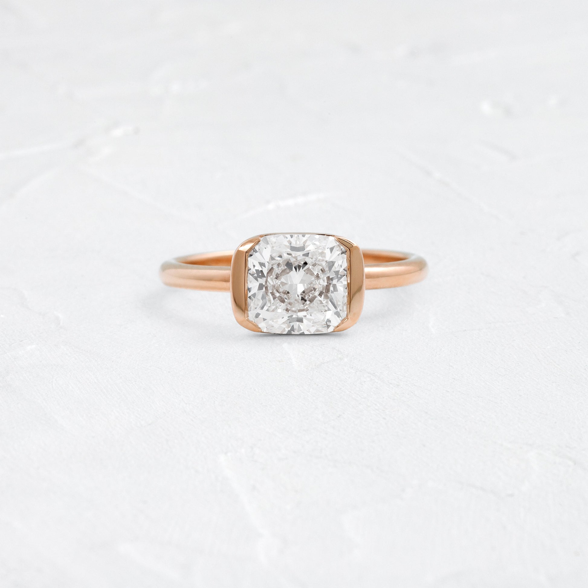 Half Bezel & East West-Elongated Cushion Lab Grown Diamond Engagement Ring - Side view
