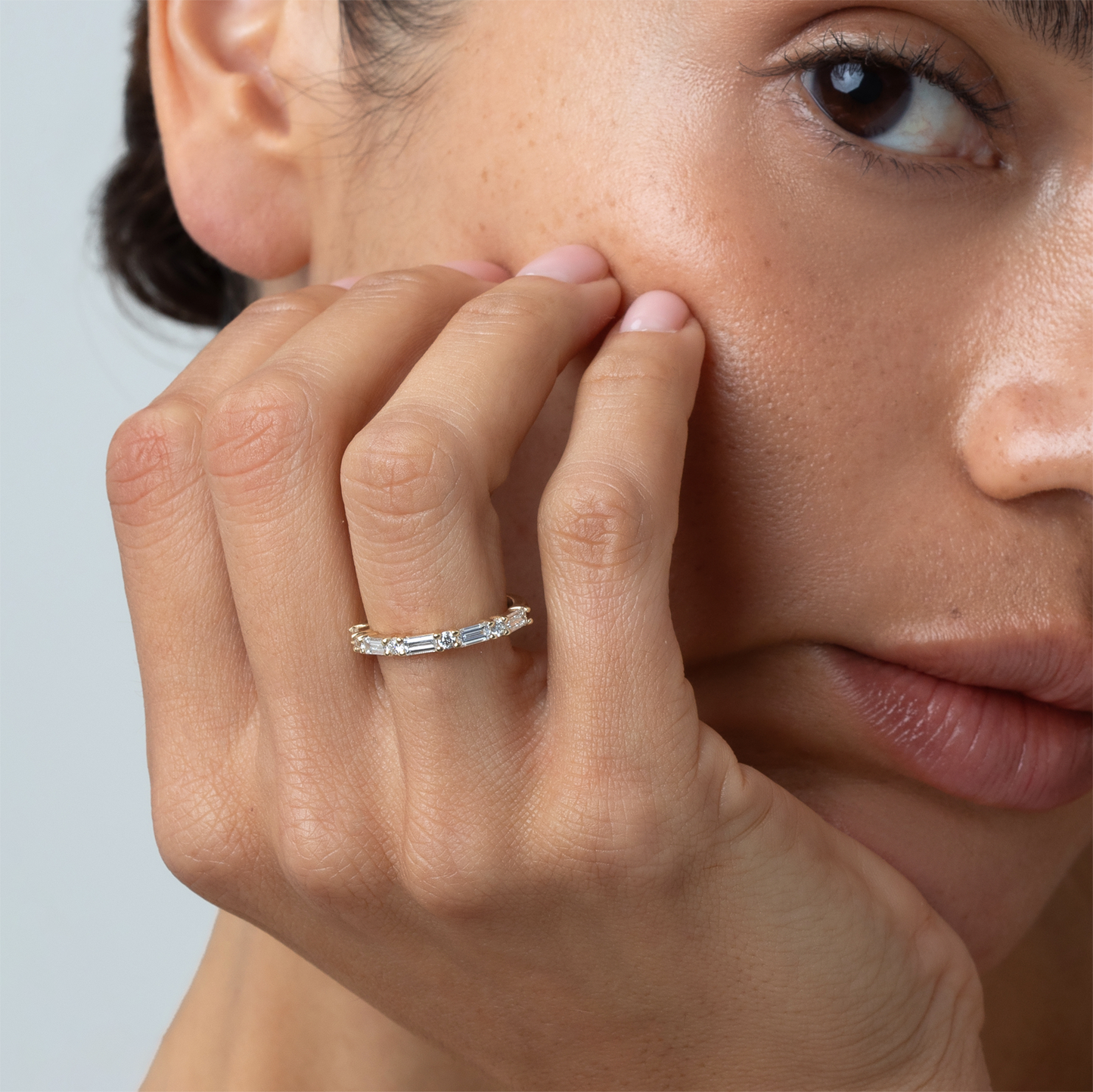 Half Eternity- 0.40 CT Baguette & Round Lab Grown Diamond Wedding BandHalf Eternity- 0.40 CT Baguette & Round Lab Grown Diamond Wedding Band - Front view