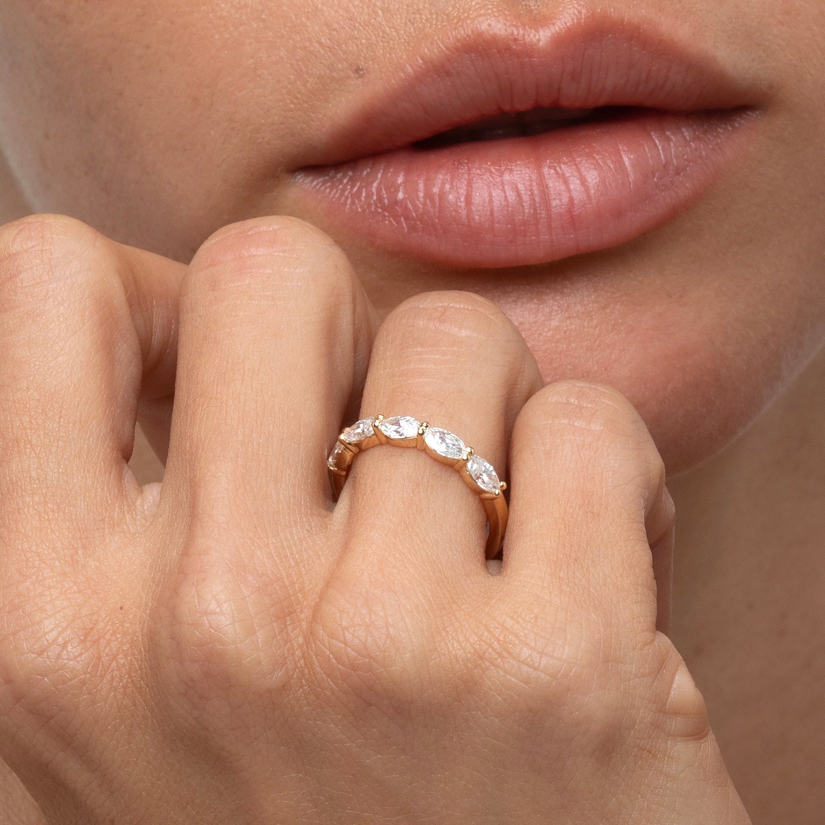 Half Eternity- 1.0 CT Marquise Lab Grown Diamond Wedding BandHalf Eternity- 1.0 CT Marquise Lab Grown Diamond Wedding Band - Front view