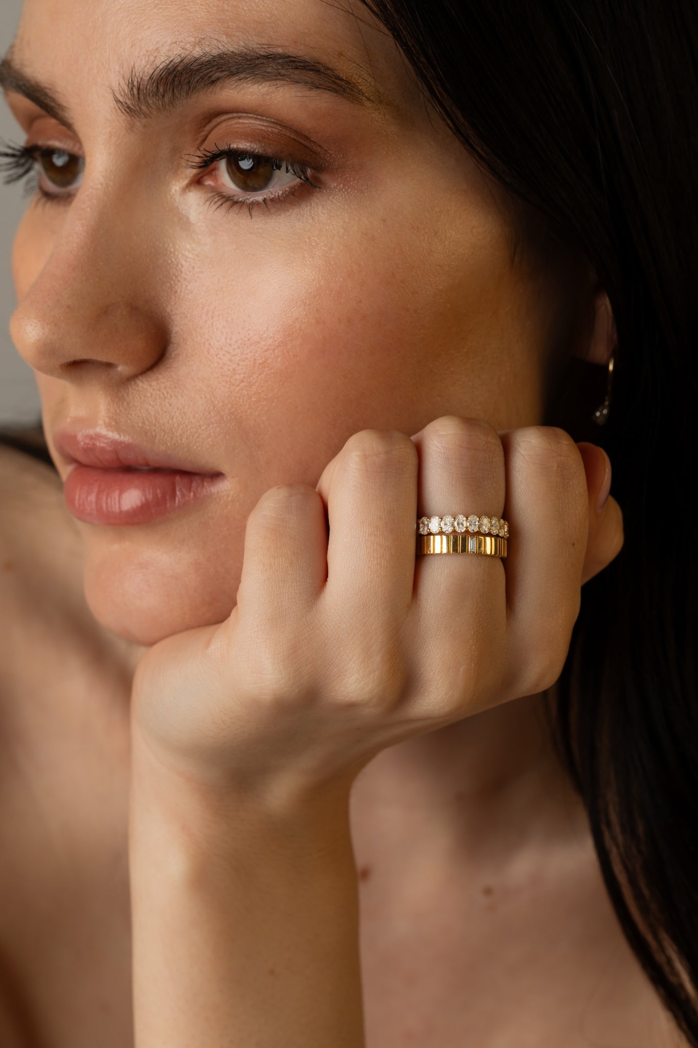 Half Eternity- 1.2 CT Oval Lab Grown Diamond Wedding BandHalf Eternity- 1.2 CT Oval Lab Grown Diamond Wedding Band - On model