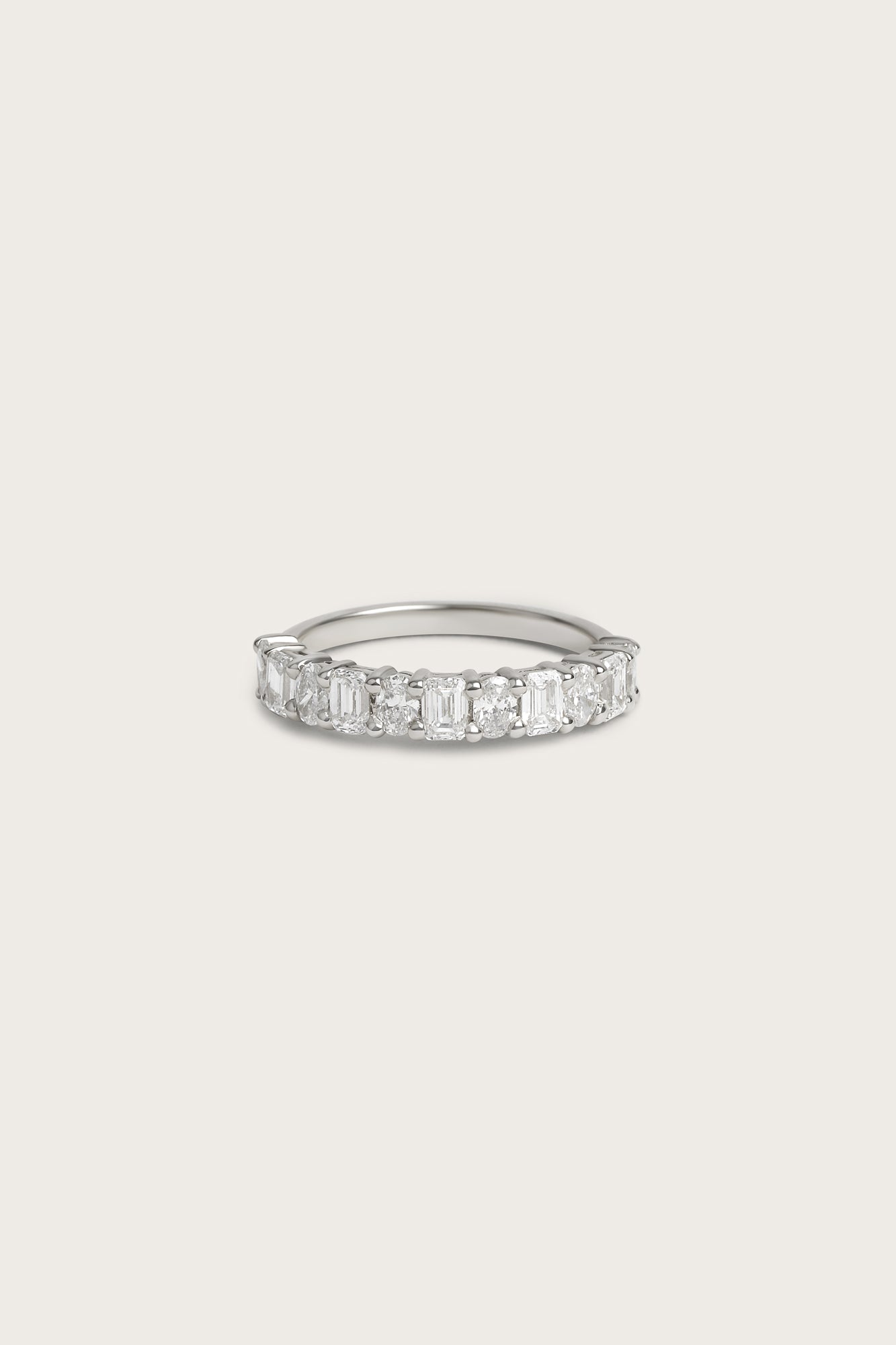 Half Eternity- 1.29 CT Oval & Emerald Cut Lab Grown Diamond Wedding BandHalf Eternity- 1.29 CT Oval & Emerald Cut Lab Grown Diamond Wedding Band - On model