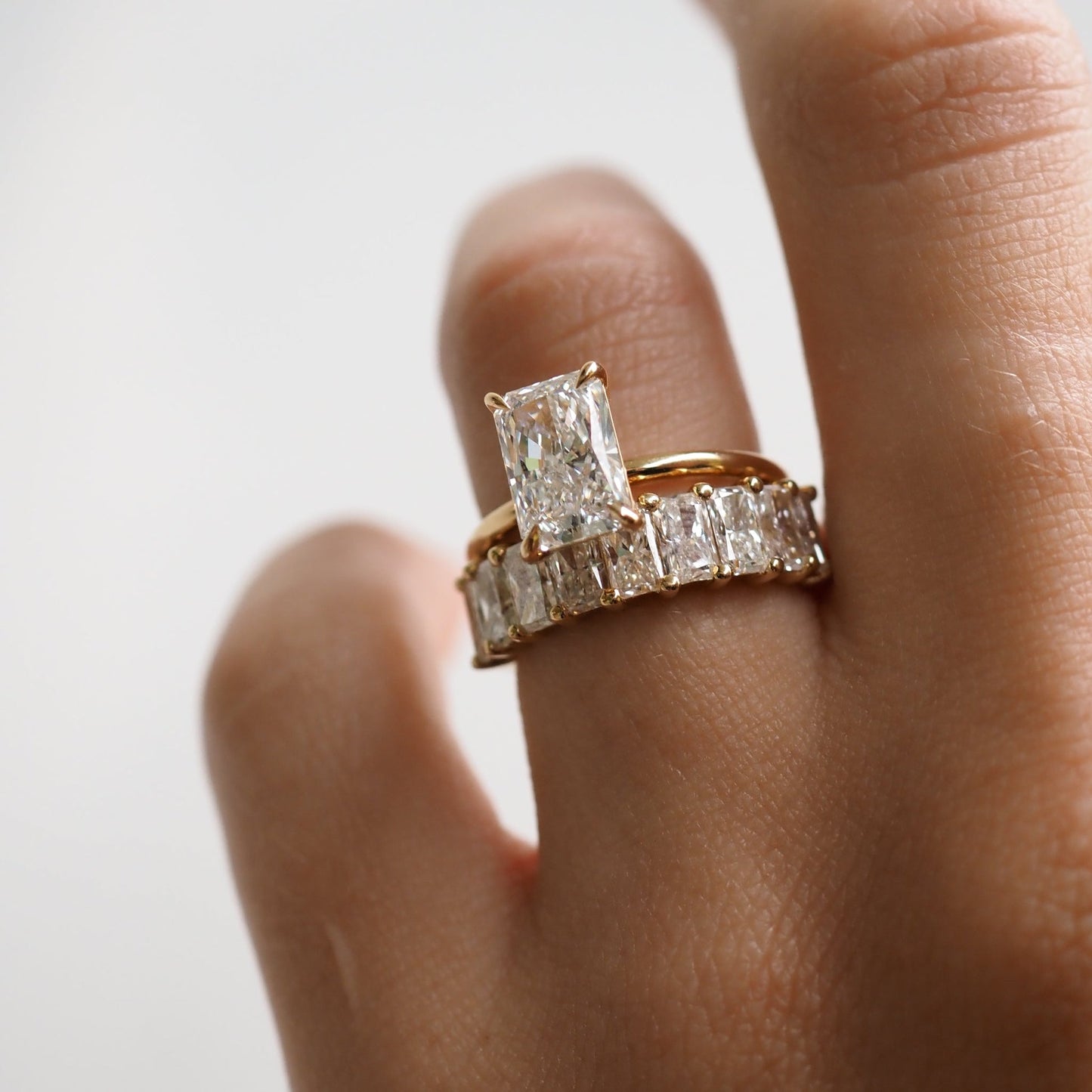 Half Eternity- 3.3 CT Emerald Lab Grown Diamond Wedding BandHalf Eternity- 3.3 CT Emerald Lab Grown Diamond Wedding Band - On model