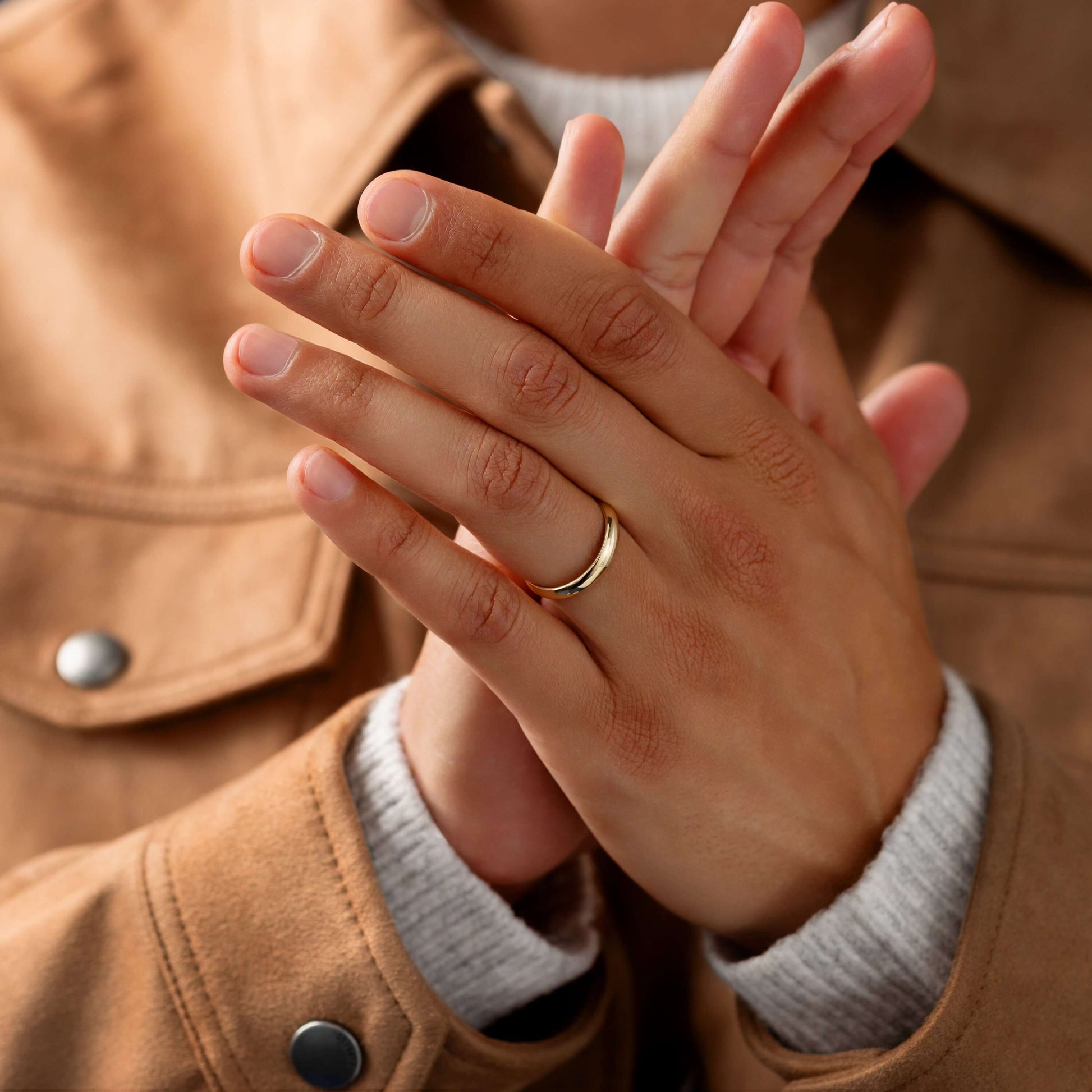 Half Round- Men's Wedding BandHalf Round- Men's Wedding Band - On model